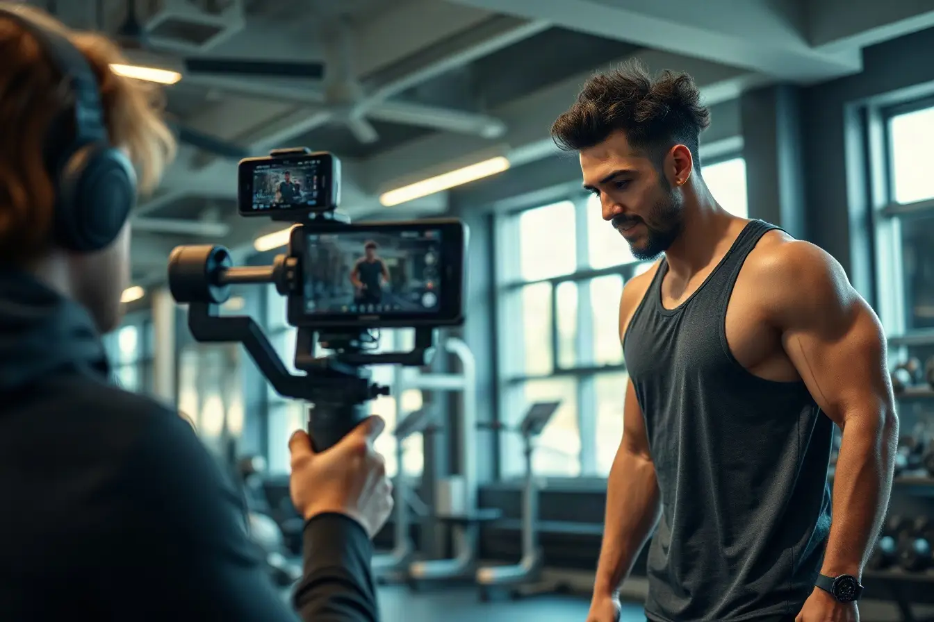 Fitness trainer being filmed for social media reels